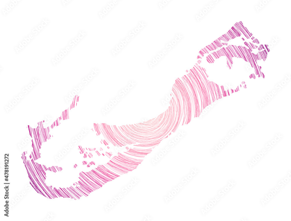 Poster bermuda map filled with concentric circles. sketch style circles in shape of the island. vector illu