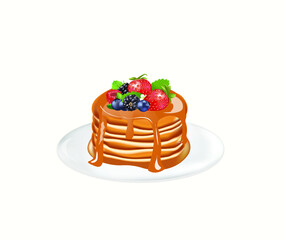 Pancakes with maple syrup. vector