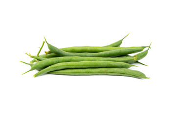 Freshly harvested French Beans on an isolated white background