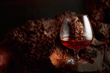 Snifter of brandy on an old dried snag.