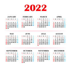 Calendar for 2022, a new calendar for your design. Vector illustration
