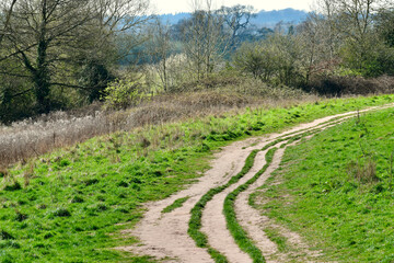 Landscape with a road in the countryside in spring, Kenilworth, England, UK