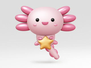 cartoon 3D illustration of Cute Axolotl