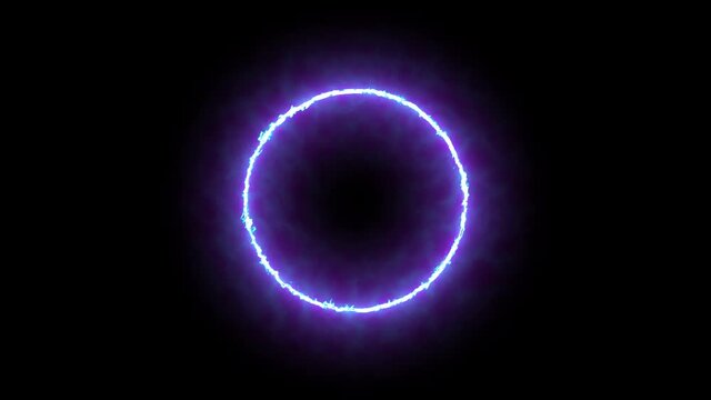 4K circle neon animation. Glow splash circle on dark backround. 80's retro style