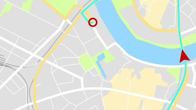 web animation of GPS navigation in a big city. Gps navigation in Dresden, Germany