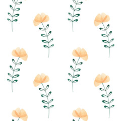Seamless watercolor floral pattern with fairy flowers on white background