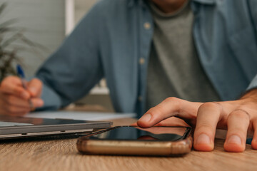 close-up of finger on mobile phone screen