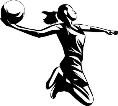 Silhouette Woman Athlete Slam Dunk