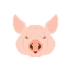 Pig head pixel art. pixelated piggy. 8bit illustration