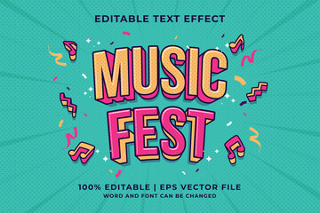 Editable text effect - Music Fest Cartoon template style premium vector