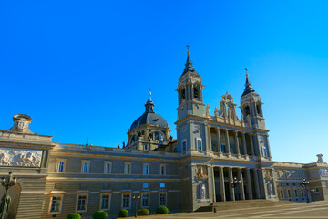 Fototapeta na wymiar Cathedral Almudena in Madrid Spain . Catedral de la Almudena . Baroque Catholic cathedral with chapel
