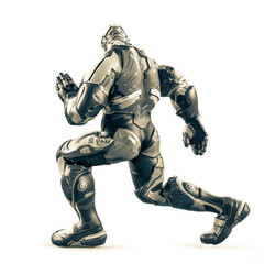future soldier is dancing on white background rear view