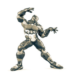 future soldier is doing some magic moves on white background side view