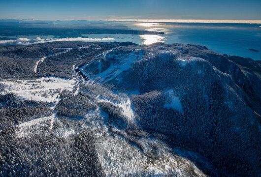 Stock Aerial Photo Of Cypress Mountain Ski Area In Winter, Canada