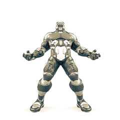 future soldier is looking up on white background