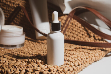 background, cosmetic makeup bottle lotion foundation primer cream product with beauty fashion skincare healthcare mockup