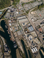 Stock aerial photo of Seymour River Industrial Zone North Vancouver, Canada