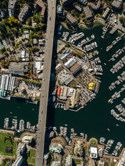 Stock aerial photo of Granville Island False Creek Vancouver, Canada