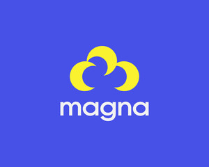 Abstract cloud from crescent moons logo icon isolated on blue background. Creative minimalistic data, weather forecast, storage vector sign symbol logotype.