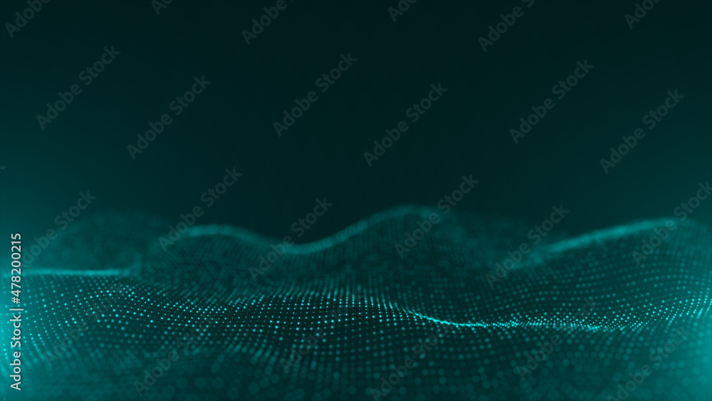 Poster technology digital wave background concept.beautiful motion waving dots texture with glowing defocus