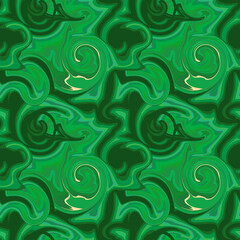 Abstract green marbling seamless pattern. Fluid liquid texture with waves and whirlpools. Marbled background