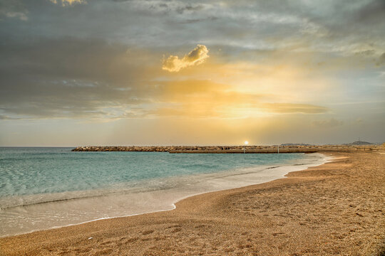 Magnificent sunset on Prado beach, in Marseille, Mediterranean coast