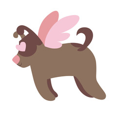 Flying dog cupid. Funny character in flat style