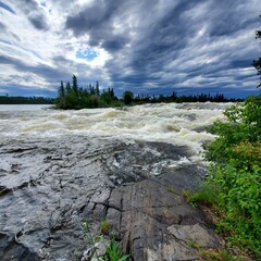Northern Canadian Shield River and Lake System in Summer 