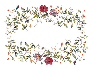 frame with flowers and birds