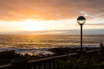 sunset at the beach of the tenerife.