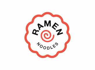 Ramen noodles logo in narutomaki shape for asian restaurant. Ramen soup bowl logo in thin line style. Japanese food icon for cafe, food delivery, store, menu collection