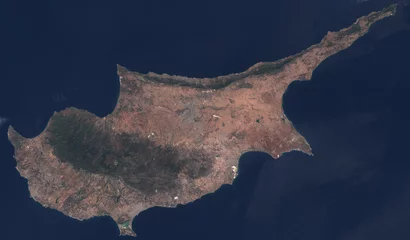 Schilderijen op glas Cyprus is an island in the Eastern Basin of the Mediterranean Sea, satellite image. contains modified Copernicus Sentinel data © Alexander