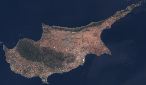 Cyprus is an island in the Eastern Basin of the Mediterranean Sea, satellite image. contains modified Copernicus Sentinel data