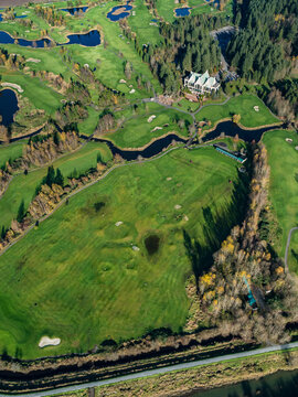 Stock aerial photo of Swaneset Golf Course Pitt Meadows, Canada