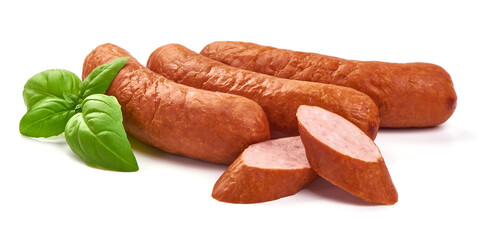 Smoked German Sausages, isolated on white background.