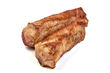 Barbecued pork ribs, isolated on white background.