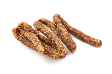 Air dried sausage, isolated on white background.