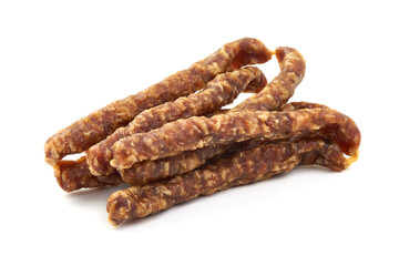 Air dried sausage, isolated on white background.