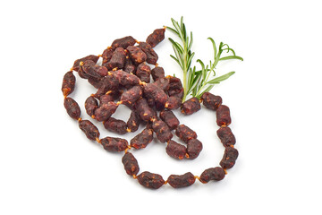 Air dried sausage, isolated on white background.