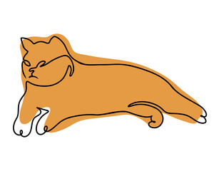 Ginger cat lies in Doodle style isolated on a white background. Vector illustration.