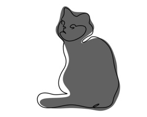 Gray cat sits in Doodle style isolated on a white background. Vector illustration.