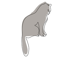 Gray cat sits in Doodle style isolated on a white background. Vector illustration.