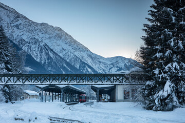 Gare de Chamonix-Mont-Blanc en hiver en France