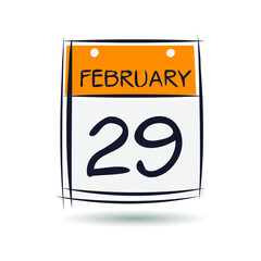 Creative calendar page with single day (29 February), Vector illustration.