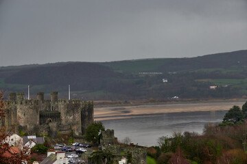 Ruins of castle. United Kingdom, Wales in late winter.