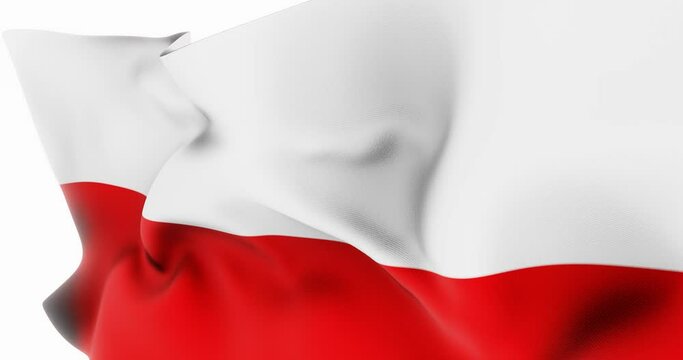 The Polish flag flutters in the wind - close-up