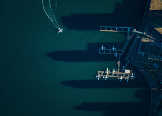 Fototapeta premium Stock aerial photo of Vancouver Harbour Sea Plane Terminal, Canada