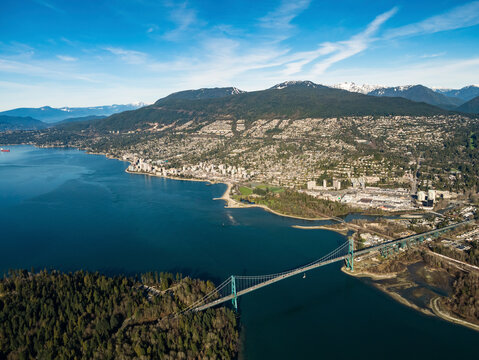 Stock Aerial Photo of Lions Gate Bridge and West Vancouver  , Canada