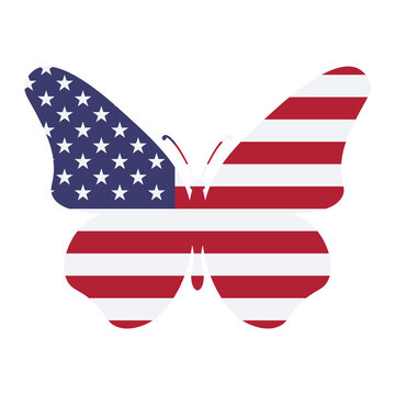 Butterfly silhouette USA flag icon. Clipart image isolated on white background