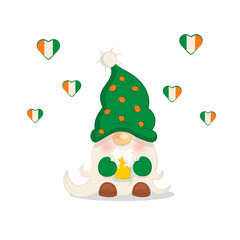 cute drunken gnome with a mug of beer st patrick's day